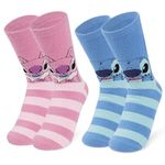 Disney Stitch Slippers Socks Women 2 Pack Fluffy Socks Non Slip Fleece Bed Socks Stitch Minnie Mickey Mouse Baby Yoda (Multi Stitch/Angel)