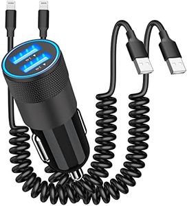 [Apple MFi Certified] iPhone Fast Car Charger, Rombica 4.8A Dual USB Power Cigarette Lighter USB Car Charger+2Pack 6FT Lightning to USB Coiled Cable for iPhone 14 13 12 11 Pro/XS Max/Mini/XR/SE/X/iPad