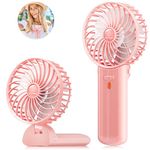 JZCreater Mini Handheld Fan,Portable Hand Held Fan, 15H Cooling Fan, Quiet 4 Speed, USB Rechargeable Battery Operated Desk Fan, Small Folding Electric Fan for Travel Outdoor Home Office Makeup, PINK