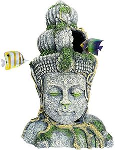 Hamiledyi Buddha Head Statue Aquarium Decorations Resin Fish Hideout Betta Cave for Large Tank Ornaments Sleep Rest Hide Play Breed, Ash