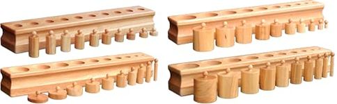 Little Genius Montessori Knobbed Cylinders | Wooden Cylinder Block Set for Fine Motor Skills and Visual Discrimination | Educational Toy for Toddlers | Set of 4