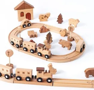 Miosea Wooden Train Set Montessori Toys for Kids Encourage Imaginative Play & Fine Motor Skills Double Side Train Tracks Expandable, Changeable Train Toy for 3 4 5 Years Old Girls & Boys