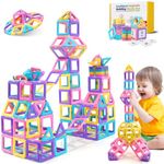 Magnetic Tiles Toys for 3 4 5 6 7 8+ Year Old Boys Girls Upgrade Macaron Castle Magnetic Blocks Building Set for Toddlers STEM Creativity/Educational Gifts for Kids Age 3-6 Christmas Birthday