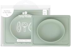 ezpz Tiny Plate - 6 Months+ (Sage) - Silicone Suction Plate for Baby with Built-in Placemat - Baby Led Weaning Supplies - Infant Plate That Fits on Most Highchair Trays