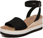 Athlefit Women's Platform Sandals Buckle Ankle Strap Open Toe Espadrille Black Wedge Sandals Size 9.5