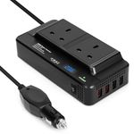 Car Power inverter DC 12v to 240v /230V Power Converter 4 USB ports and 2 UK 3-pin Plug Sockets for Laptops, Mobile Phones, Tablets, Car Refrigerators, Business Travel Camping