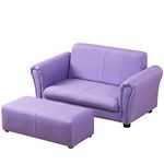 Children Sofas and Couches/2-Seater Kid Sofa Couch with Big Ottoman/Children Sofa with Linen Fabric/Big Toddler Couch for 0-3 Years Kid Using (Purple)