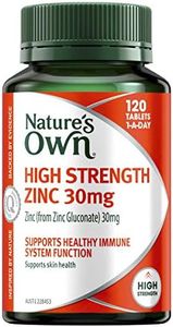 Nature's Own High Strength Zinc 30mg - Supports Immune System Function and Healthy Skin - Maintains Men's Reproductive Health, 120 Tablets