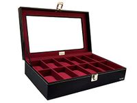 ChestKraft Watch Box (Wine Blaze-12 Slots Luxury Watch Box, Black Leatherette with Wine Suede)