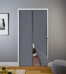 Magnetic Door Insulation Cover, Premium Fabric Durable Doorway Thermal Curtains, Blackout Temporary Fabric Door Seal Cover, Grey Fabric Door Window Insulation kit for Spring Summer Autumn Winter