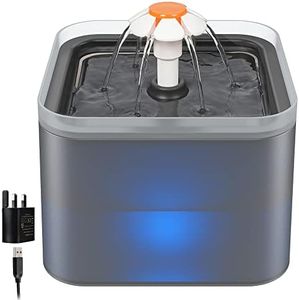 NICREW Cat Water Fountain, Cat Fountain with LED Light and Activated Carbon Filter, 2L Pet Water Fountain Cat Bowl, Gray