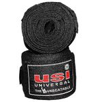 USI Universal Boxing Hand Wrap, 626C Black Stretchable Hand Wraps (1 Pair, 2.5m Length) for Men & Women with Nylon Elastane Construction, Stretchable for Firm Wrapping, Hook & Loop for Closure