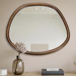 FRUMENSHIP Irregular Wall Mirror, 22 x 24 inch Wall Mirrors Decorative, Asymmetrical Mirror with Wooden Frame, for Bathroom, Living Room, Entryway (Brown Walnut)