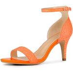 Allegra K Women's Glitter Ankle Strap Stiletto Heel Sandals, Orange, 8