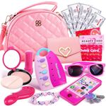 Pretend Play Makeup Set for Girls - Little Girls Purse Cute Fake Cosmetics Toy with Pink Bag Cell Phone Wallet Money Credit Card Accessories Birthday & Christmas Gifts for Girls Kids Ages 3,4,5,6,7,8