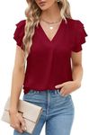 Blooming Jelly Womens Dressy Casual Shirts Short Sleeve V Neck Work Blouse Business Casual Tops(XX-L, Wine Red)