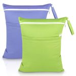 SLETIE 2 Packs Wet Bag, Waterproof Wet Dry Bags, Reusable Washable Cloth Diaper Bags, Nappy Bags with Double Zipper Pockets for Baby Items Swimming Camping Travel Beach Pool Bag (Purple+Green)