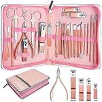 26 Pcs Manicure Set,Professional Pedicure Kit,Stainless Steel Nail Clippers for Women,Pedicure Care Tools with Pink Leather Travel Case-Rose Gold