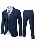 YND Men's Slim Fit 2 Button 3 Piece Suit Set, Blazer Jacket Vest Pants and Tie, Solid Wedding Dress Tux and Trousers Deep Blue