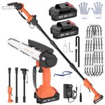 Cordless Pole Saw 12.47Ft, 2 in 1 Long Reach Saw & Handheld Chainsaw 6'', 90° Adjustable Head 2 * 4.0 Ah Rechargeable Battery Electric Extension Pole Chainsaw 4* Chain for Garden Tree Trimming