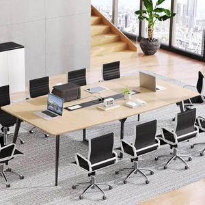 DWVO 8FT Conference Table, 94.5" Boat Shaped Meeting Table with Power Outlets & Rectangle Grommet, Modern Seminar Table for Office Conference Room, Boardroom Desk