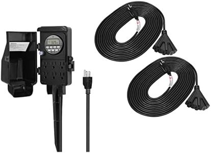 DEWENWILS Outdoor Digital Power Strip Timer, 25FT Black Extension Cord, 16/3 SJTW Tri-Tap Power Cable