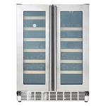Cookology CWC608SS 60cm Freestanding Wine Cooler Fridge, Built Under Counter with Digital Dual Temperature Zones, Anti UV Glass, 40 Bottle, 120L - in Stainless Steel