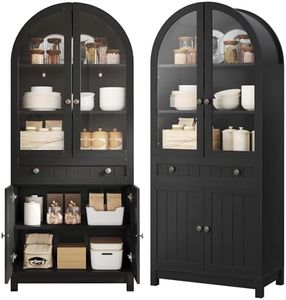 YITAHOME 2-Pack Arched Cabinet Set, 71" Tall Kitchen Pantry Storage Cabinet with Glass Door, Adjustable Shelves and Drawer, Farmhouse Wood Versatile Cupboard for Home Living Dining Room, Black