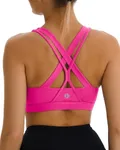 RUNNING GIRL Sports Bras for Women, Criss-Cross Back Padded Strappy Sports Bras Medium Support Yoga Bra with Removable Cups(2919 Hot Pink L)