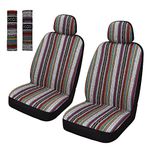 Pariitadin Baja Saddle Blanket Car Seat Covers Front Set with Seat Belt Pads, Washable Breathable Striped Woven Cloth Seat Covers for Cars, Universal Fit Most Cars, Airbag Compatible, Red