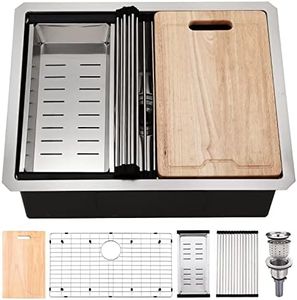 24 Inch Undermount Kitchen Sink, BoomHoze 24 x 19 Inch Sink Kitchen 16 Gauge Stainless Steel Workstation Undermount Single Bowl Outdoor