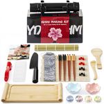 Deluxe Sushi Making Kit 25-in-1 Bazooka Roller Set, Bamboo Mat,Knife,Sauce Tray,Japanese Sashimi Sushi Bamboo Serving Geta Plate,and More - Perfect for Beginners