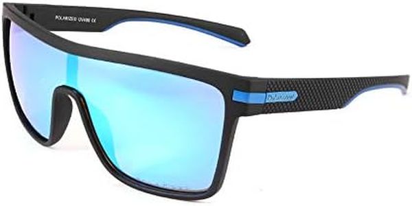 Karsaer Flat Top TR90 Polarized Sports Men Sunglasses Vintage Square Cycling Running Fishing Golf Hiking Sports Glasses B7034 (Mirrored Blue Lens_55)