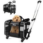 Xevera Cat Dog Carrier with Wheels Airline Approved Rolling Pet Carrier with Telescopic Handle, Shoulder Strap and Pet Bowl, Black