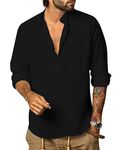 YAOHUOLE Button Down Henley Shirt Long Sleeve Casual Men Shirt Beach Shirt Men Black M