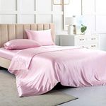 Luxbedding Satin Bed Sheet, Full Size Sheet-Pink Bedding Sheets-4 Pcs Silky Bed Sheet Set with 1 Deep Pocket Fitted Sheet,1 Flat Sheet,2 Pillowcases