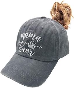 LOKIDVE Mama Bear Ponytail Hat Embroidered Messy High Bun Distressed Baseball Cap