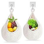 Hanging Fruit Basket, 2 PCS Hanging Wall Basket Teardrop Hanging Baskets, Hand Woven Wall Mounted Vegetable and Fruit Basket, Plant Woven Storage Basket for Kitchen Decoration, Living Room,Porch