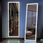 LVSOMT Stand Up Full Length Mirror with LED Lights, Free Standing Floor Mirror, Full Body Lighted Mirror, Wall Mounted Hanging Mirror w/Dimming & 3 Color Lighting for Bedroom (63"x16", Black)