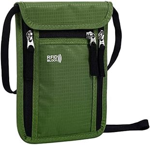 KEAFOLS Portadocumentos de Cuello Viaje Pasaporte Monedero Colgante Impermeable con Bloqueo de RFID Billetera con Correa para Cuello Ajustable Efectivo Organizador Verde