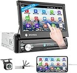 CAMECHO Android Single Din Bluetooth Car Stereo with Backup Camera,7 Inch Flip Out Touch Screen Sat Support GPS/Mirror Link/WiFi/AUX Input/FM RDS Radio