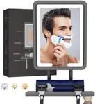 DeLanges LED Fogless Shower Mirror for Shaving - Heated Fog Free, 3 Dimmable Lights, 360° Adjustable, Rechargeable - with Storage Tray, Razor & Shaving Brush Holders