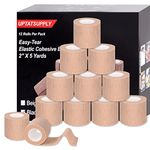 Self Adhesive Bandage Wrap 12 Pack,Sports Tape 2" X 5 Yards, Multi-Purpose Non-Woven Cohesive Wrap, First Aid Tape, Elastic Cohesive Bandage, Medical Tape for Stretch Athletic, Sports, Wrist, Ankle