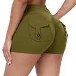 FITTOO Gym Shorts for Women Cycling Shorts Ladies High Waist Yoga Shorts with Pockets for Cycle Biker Shorts Workout Running Sports Activewear Green L