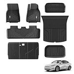 3W 9 Piece Set Floor Mats & Boot Liner & Seat Back Cover Fit for Tesla Model Y 2021-2024, All Weather Dog Friendly TPE Car Mats Anti-slip Heavy Duty Tesla Accessories (Not for Model Y Juniper)