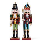 THE TWIDDLERS - 2 Wooden Christmas Nutcracker Soldier, 30cm in Festive Colours - Premium Handmade Pine Wood Classic Traditional Xmas Party Decoration Ornaments