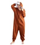 Focupaja Unisex Dog Onesie Adult Halloween Animal Cosplay Pajamas Jumpsuit Party Costume One Piece Homewear Sleepwear, Brown, Large