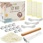 79 Piece Soy Wax Candle Making Kit, DIY Supplies with Iron Stands, Wood and Cotton Wicks, Centering Bars, Adhesive Stickers (2.5 lbs)