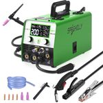 SPRIGHOLLY 200A 240V 5-in-1 Welder: MIG Gas/Gasless Flux-Cored, MMA, Lift TIG – Includes TIG Torch – Synergic Control, IGBT Inverter, LED Display – for Pro and Hobbyist