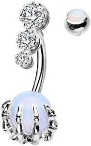 CM Crareesi Mania Women Skeleton Skull Hand Belly Button Rings Surgical Steel Inspired 14g Belly Piercing Rings